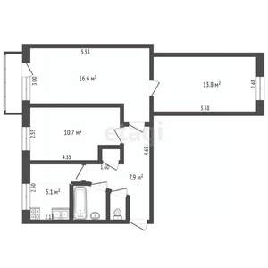 3-к квартира, вторичка, 59м2, 2/5 этаж