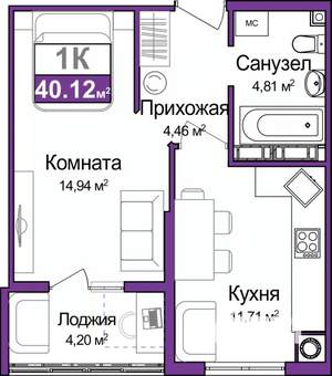 1-к квартира, вторичка, 38м2, 2/9 этаж