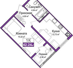 1-к квартира, вторичка, 40м2, 6/9 этаж