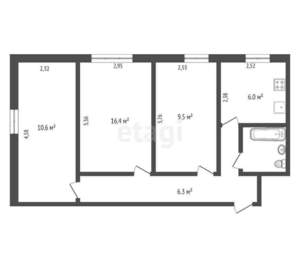 3-к квартира, вторичка, 55м2, 1/2 этаж