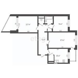 3-к квартира, вторичка, 66м2, 4/9 этаж