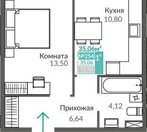 1-к квартира, вторичка, 35м2, 1/9 этаж