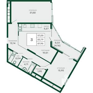 3-к квартира, вторичка, 88м2, 10/16 этаж