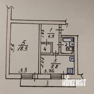 1-к квартира, вторичка, 36м2, 4/5 этаж