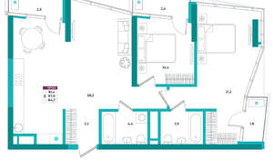 2-к квартира, вторичка, 85м2, 9/24 этаж