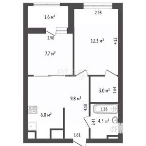 2-к квартира, вторичка, 47м2, 3/10 этаж