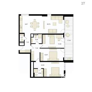 4-к квартира, вторичка, 124м2, 6/12 этаж