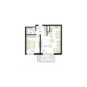 2-к квартира, вторичка, 53м2, 7/12 этаж