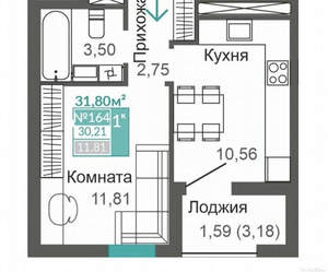 1-к квартира, сданный дом, 32м2, 7/9 этаж