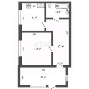 1-к квартира, вторичка, 52м2, 1/5 этаж