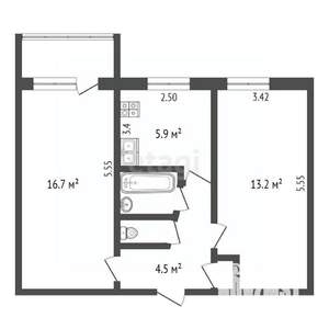 2-к квартира, вторичка, 45м2, 1/5 этаж