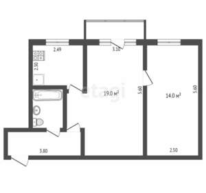 2-к квартира, вторичка, 46м2, 3/5 этаж