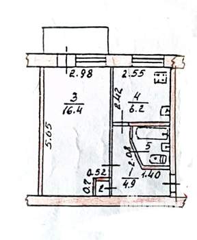 1-к квартира, вторичка, 35м2, 4/5 этаж