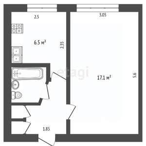 1-к квартира, вторичка, 30м2, 1/5 этаж