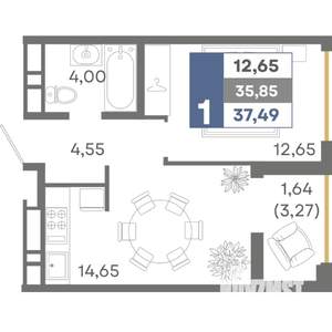 1-к квартира, вторичка, 37м2, 10/16 этаж