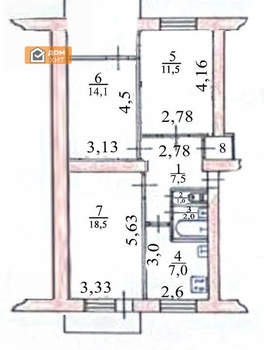3-к квартира, вторичка, 69м2, 1/5 этаж
