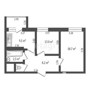 2-к квартира, вторичка, 54м2, 2/9 этаж