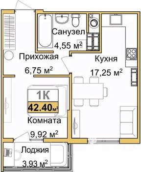 1-к квартира, вторичка, 40м2, 7/9 этаж