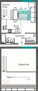 1-к квартира, вторичка, 55м2, 1/16 этаж