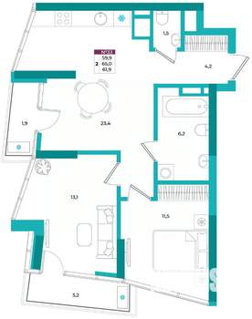 2-к квартира, вторичка, 62м2, 6/24 этаж