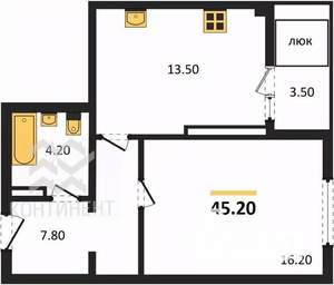 1-к квартира, вторичка, 45м2, 11/16 этаж