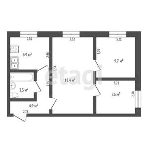 3-к квартира, вторичка, 51м2, 1/3 этаж