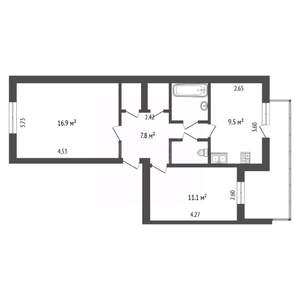 2-к квартира, вторичка, 51м2, 2/5 этаж