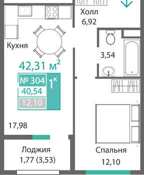1-к квартира, вторичка, 42м2, 3/9 этаж