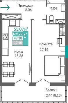 1-к квартира, вторичка, 47м2, 9/9 этаж