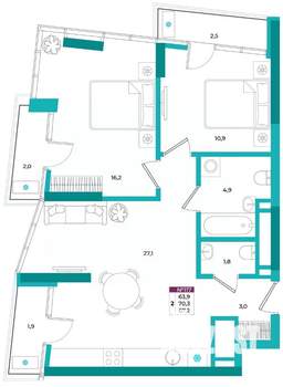 2-к квартира, вторичка, 67м2, 18/24 этаж