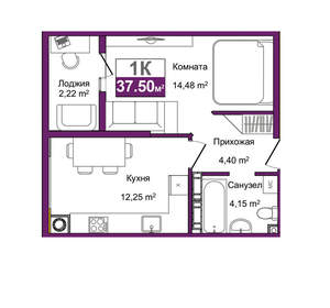 1-к квартира, вторичка, 38м2, 8/9 этаж