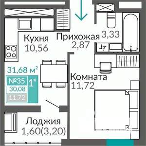 1-к квартира, строящийся дом, 30м2, 7/9 этаж