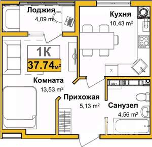 1-к квартира, вторичка, 36м2, 6/16 этаж