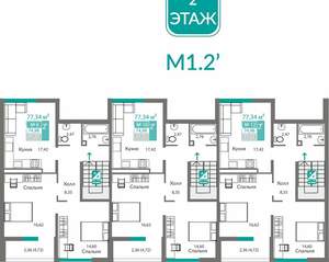 2-к квартира, вторичка, 75м2, 2/8 этаж