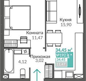 1-к квартира, вторичка, 34м2, 1/9 этаж