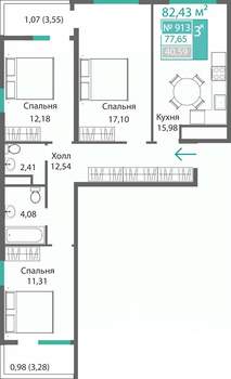 3-к квартира, вторичка, 78м2, 9/9 этаж