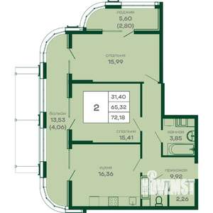 2-к квартира, вторичка, 72м2, 5/16 этаж