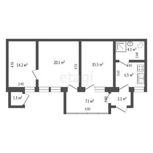 3-к квартира, вторичка, 72м2, 1/2 этаж