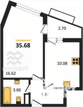 1-к квартира, вторичка, 36м2, 5/9 этаж