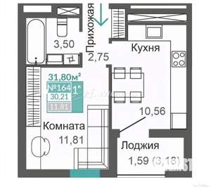 1-к квартира, сданный дом, 32м2, 7/9 этаж