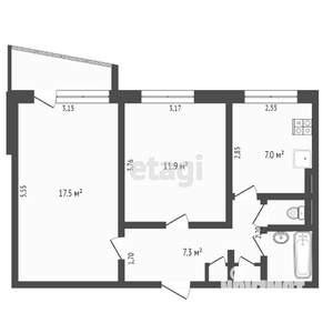 2-к квартира, вторичка, 50м2, 1/9 этаж