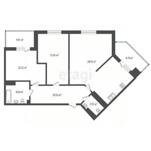 3-к квартира, вторичка, 76м2, 9/11 этаж