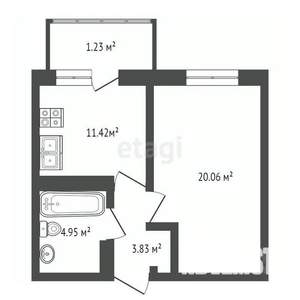 1-к квартира, вторичка, 42м2, 3/10 этаж