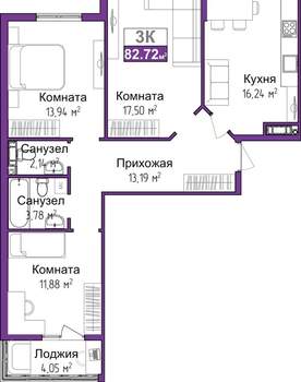 3-к квартира, вторичка, 81м2, 4/15 этаж