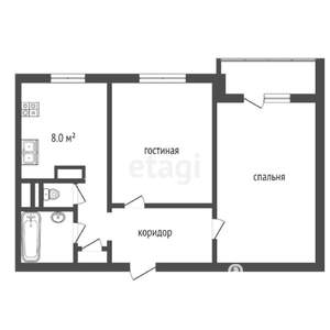 2-к квартира, вторичка, 48м2, 8/9 этаж