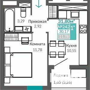 1-к квартира, строящийся дом, 30м2, 9/9 этаж