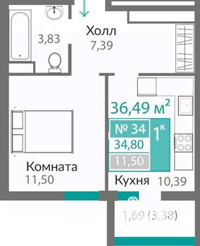 1-к квартира, вторичка, 35м2, 4/10 этаж