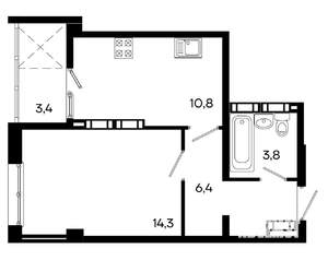 1-к квартира, вторичка, 39м2, 13/16 этаж