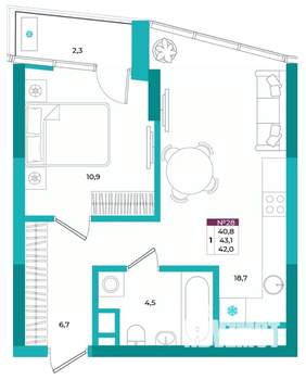 1-к квартира, вторичка, 42м2, 5/24 этаж