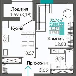 1-к квартира, строящийся дом, 31м2, 9/9 этаж
